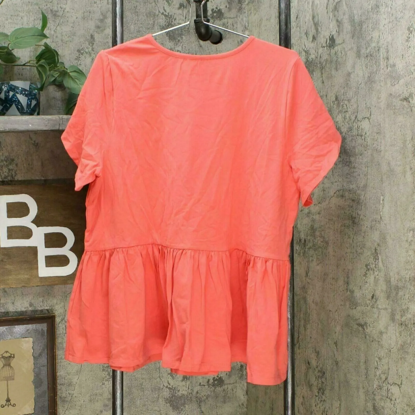 DG2 by Diane Gilman Women's Petal Sleeve Peplum Top Salmon XL