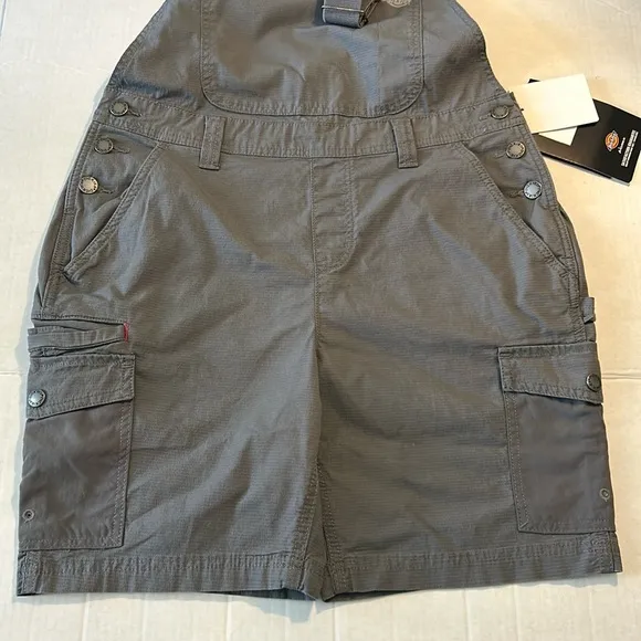 Dickies XSmall Shortalls Cooling Ripstop Bib Overalls Shorts Rinsed Gray NWT