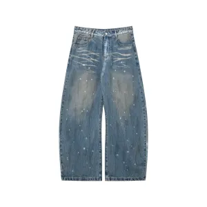 Distressed Ink-Splashed Straight-Leg Jeans