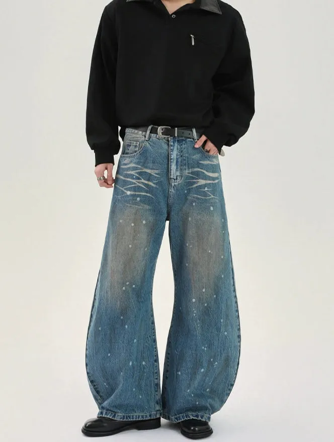 Distressed Ink-Splashed Straight-Leg Jeans
