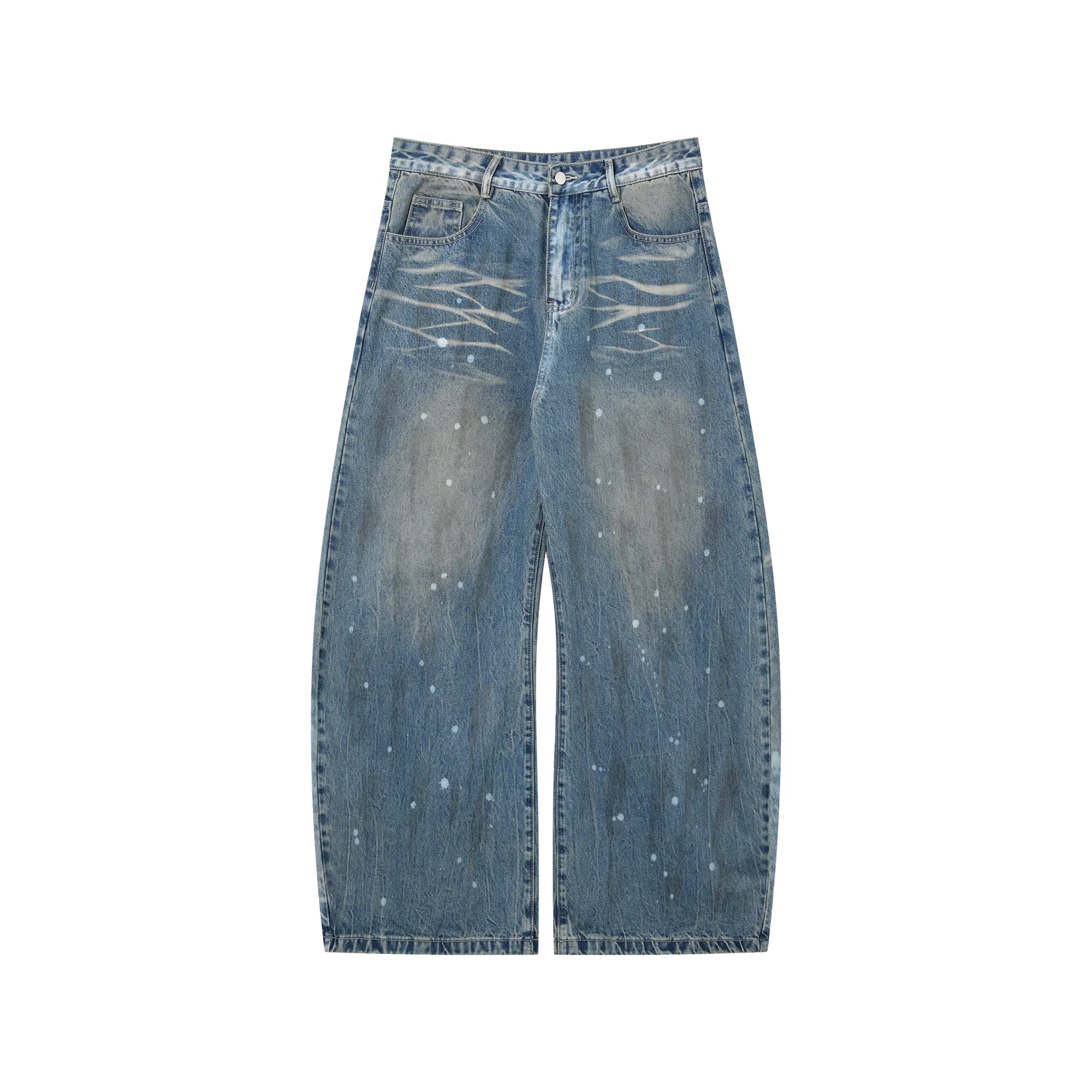 Distressed Ink-Splashed Straight-Leg Jeans