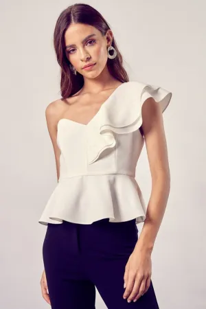 Do   Be Collection Junior One Shoulder Ruffle Peplum Top