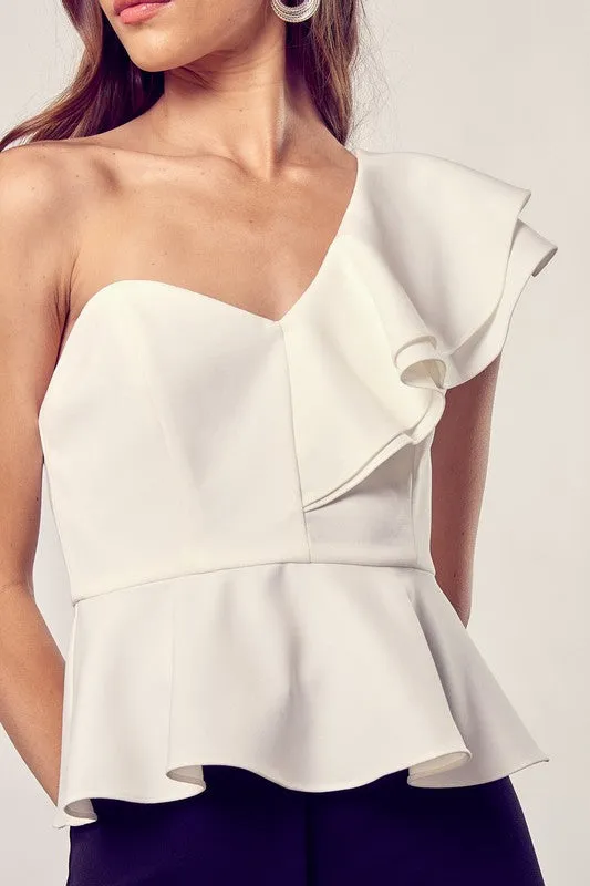 Do   Be Collection Junior One Shoulder Ruffle Peplum Top