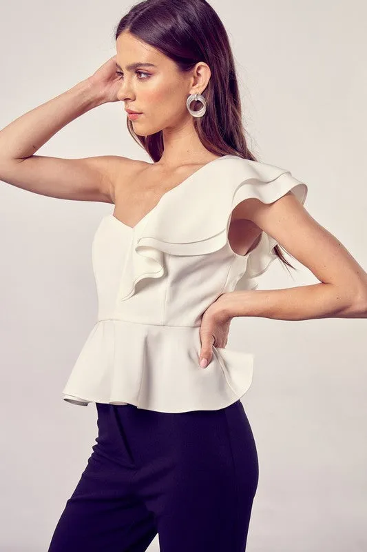 Do   Be Collection Junior One Shoulder Ruffle Peplum Top