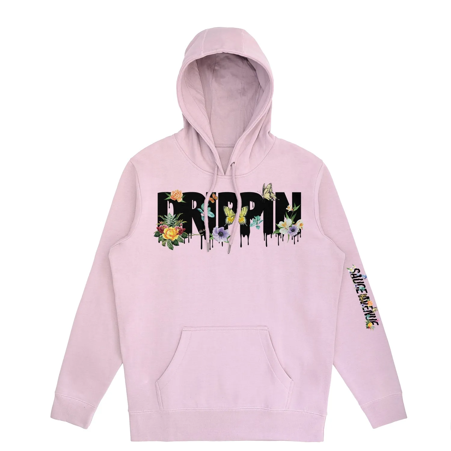 Drippin Flowers & Butterflies Black | Lavender Hoodie