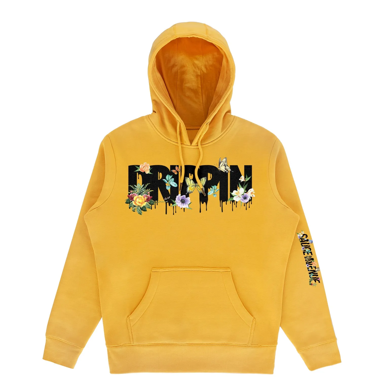 Drippin Flowers & Butterflies Black | Mustard Hoodie