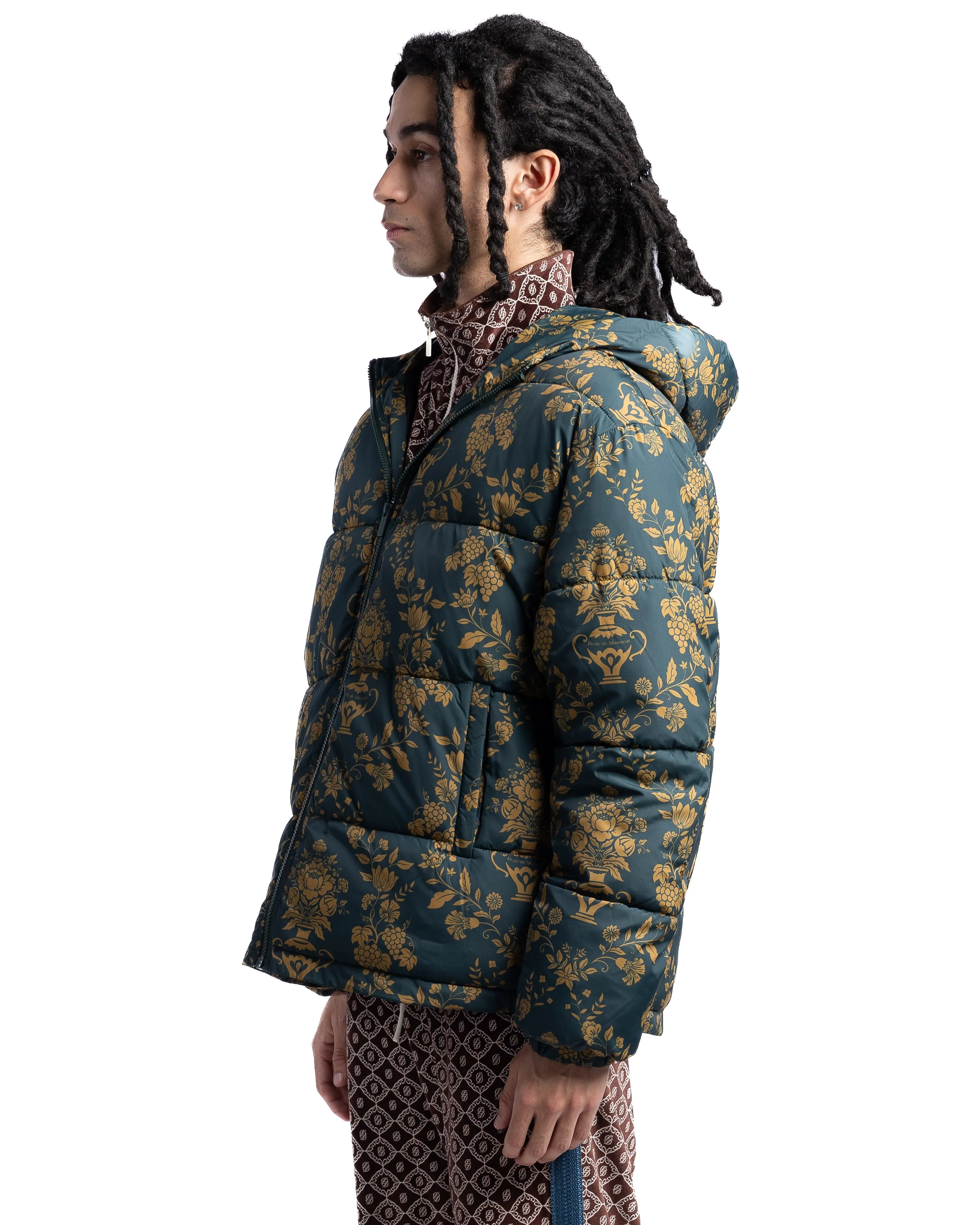 Drole de Monsieur Floral Motif Down Jacket Green