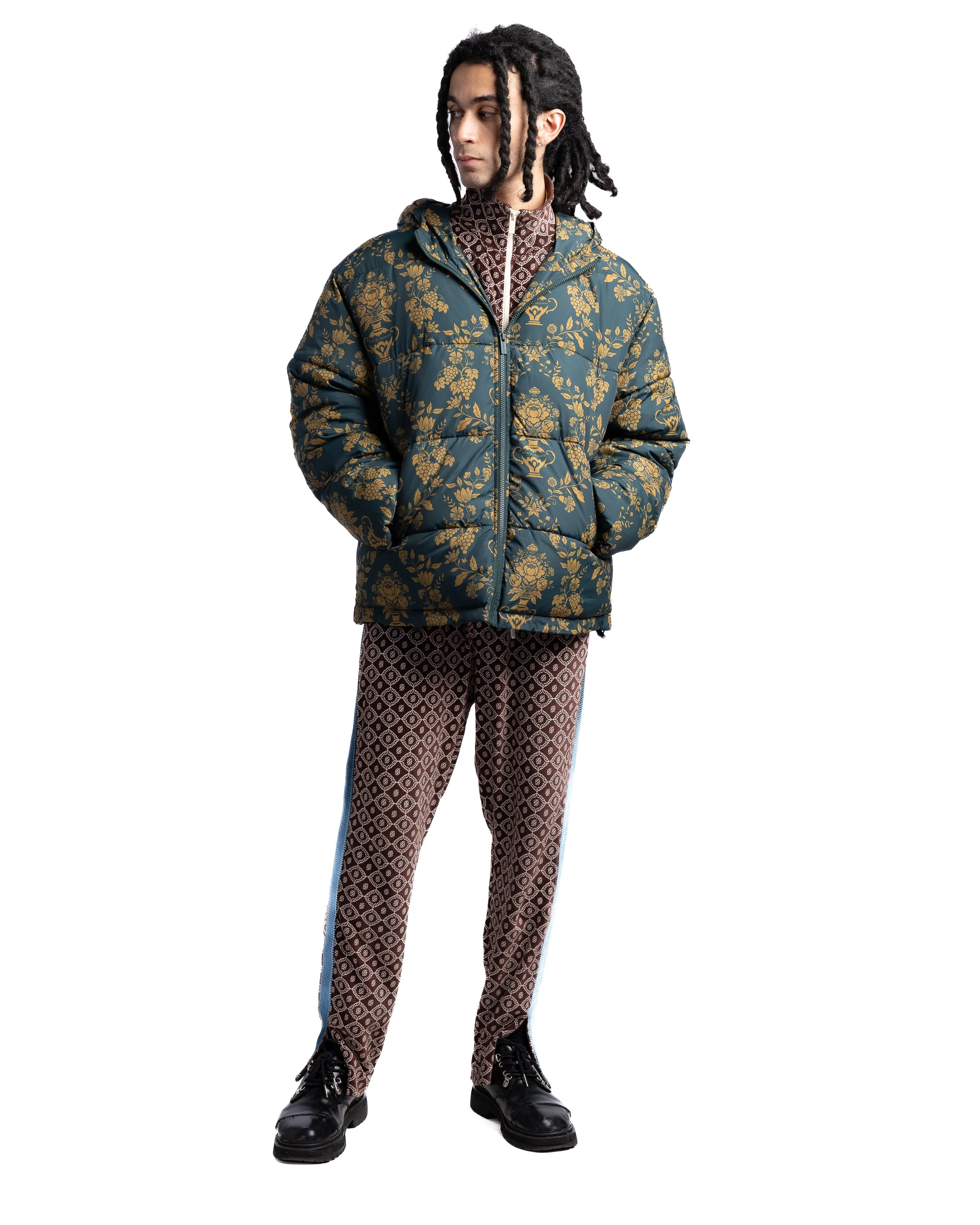 Drole de Monsieur Floral Motif Down Jacket Green