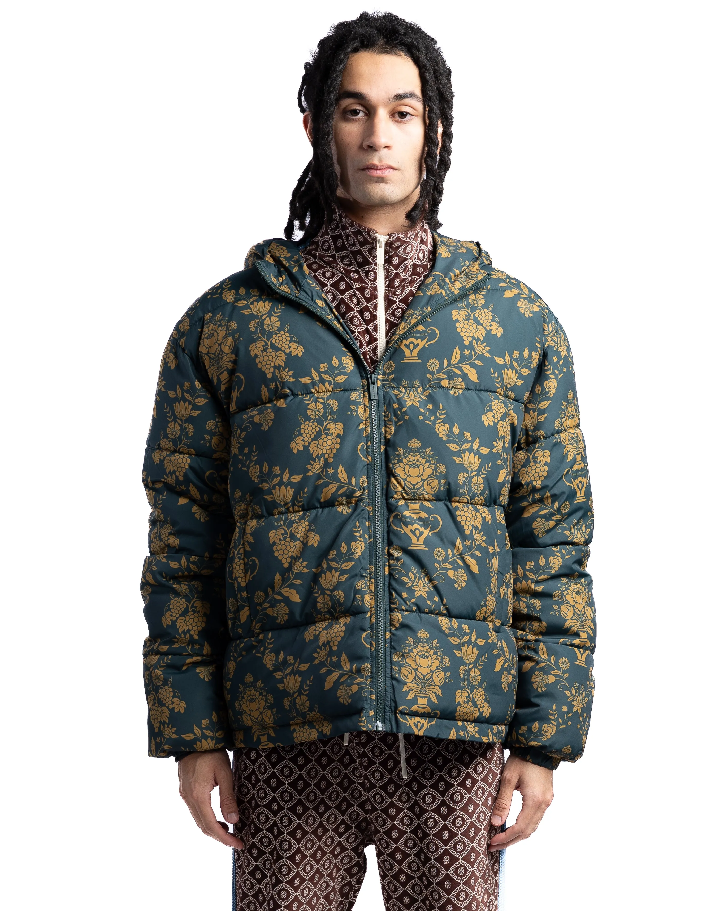 Drole de Monsieur Floral Motif Down Jacket Green