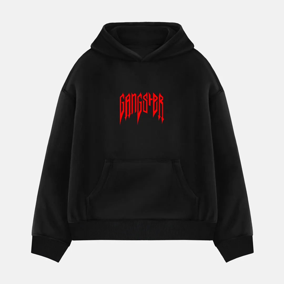DROP SHOULDER GANGSTER HOODIE - BLACK
