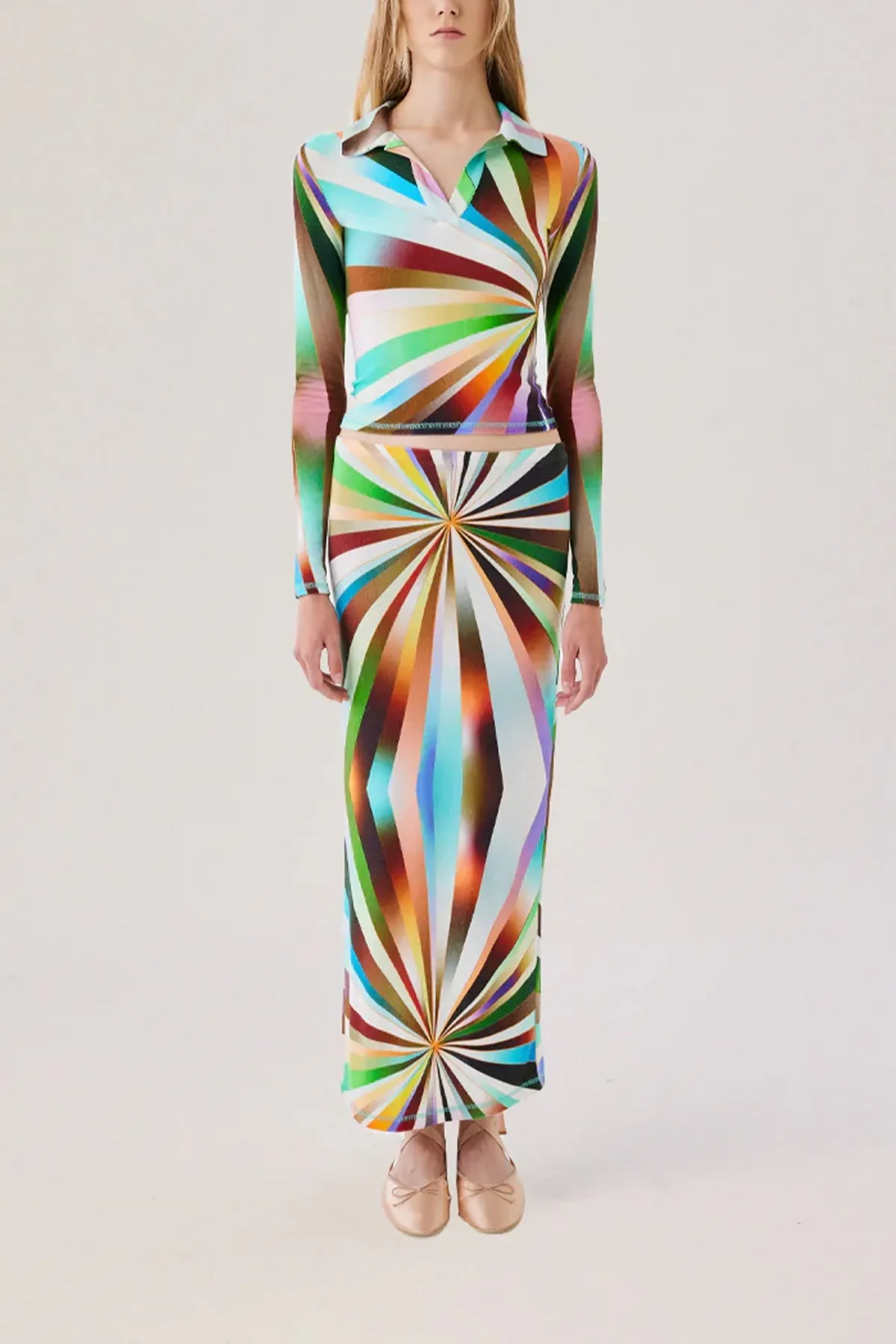 Duo Sun-Ray Printed Knit Top in Multi