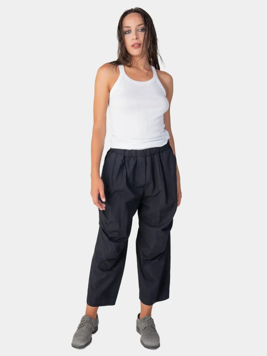 Elastic Waist Straight Leg Cotton Pants