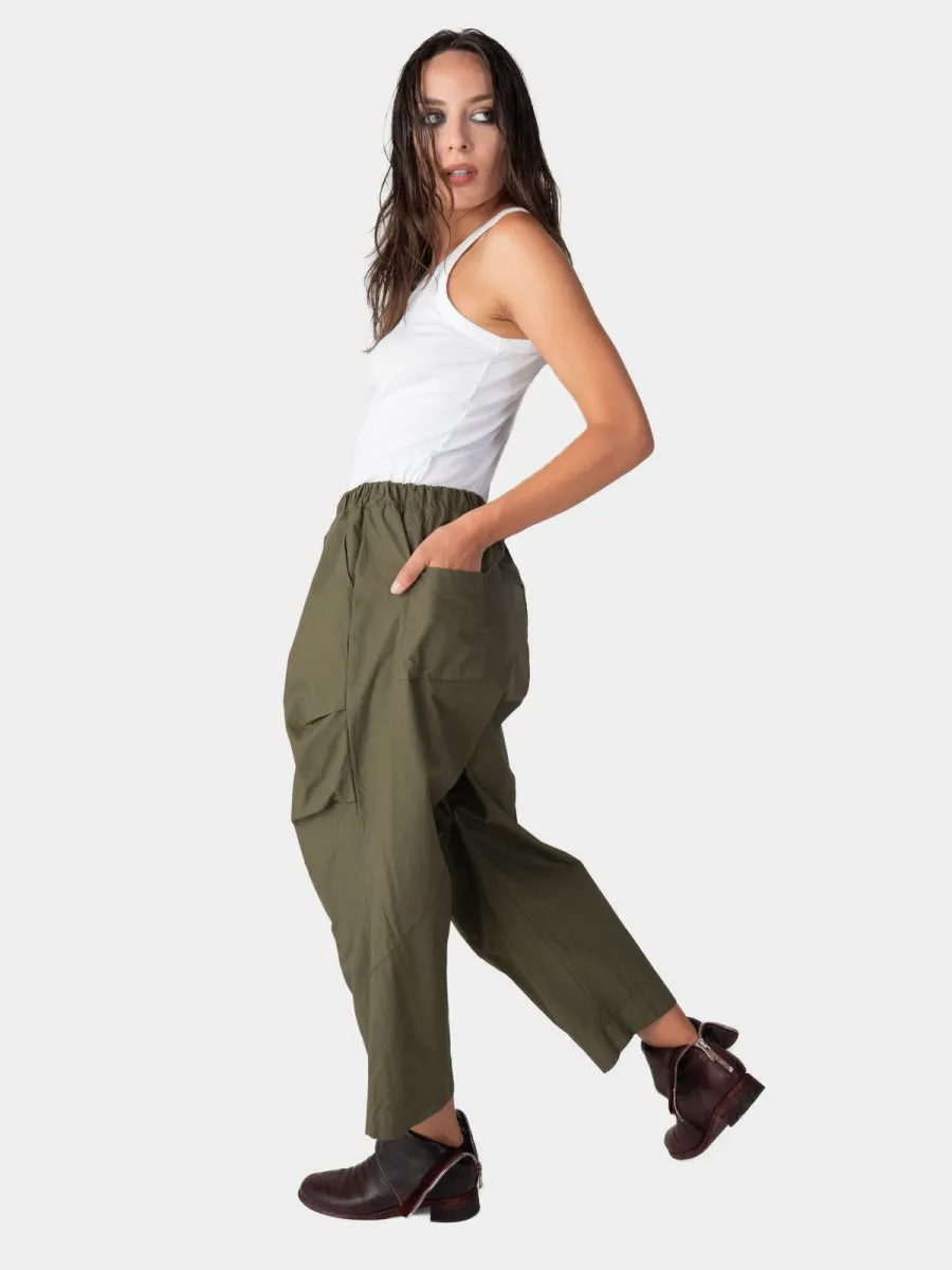 Elastic Waist Straight Leg Cotton Pants