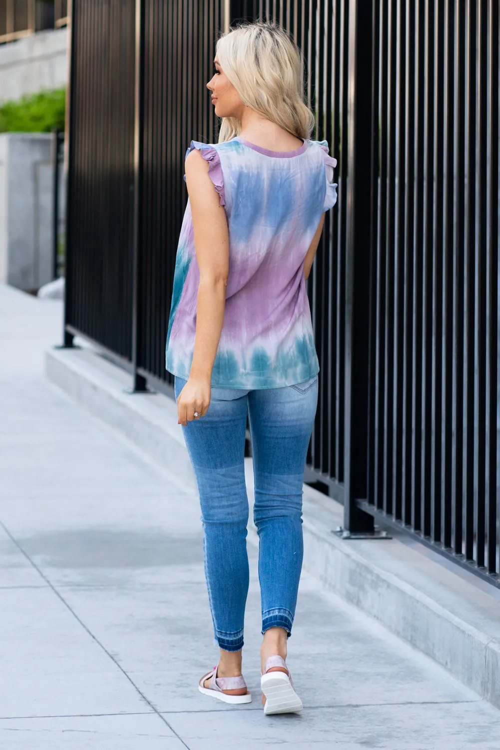 Elsie Ruffle Sleeve Tie Dye Top
