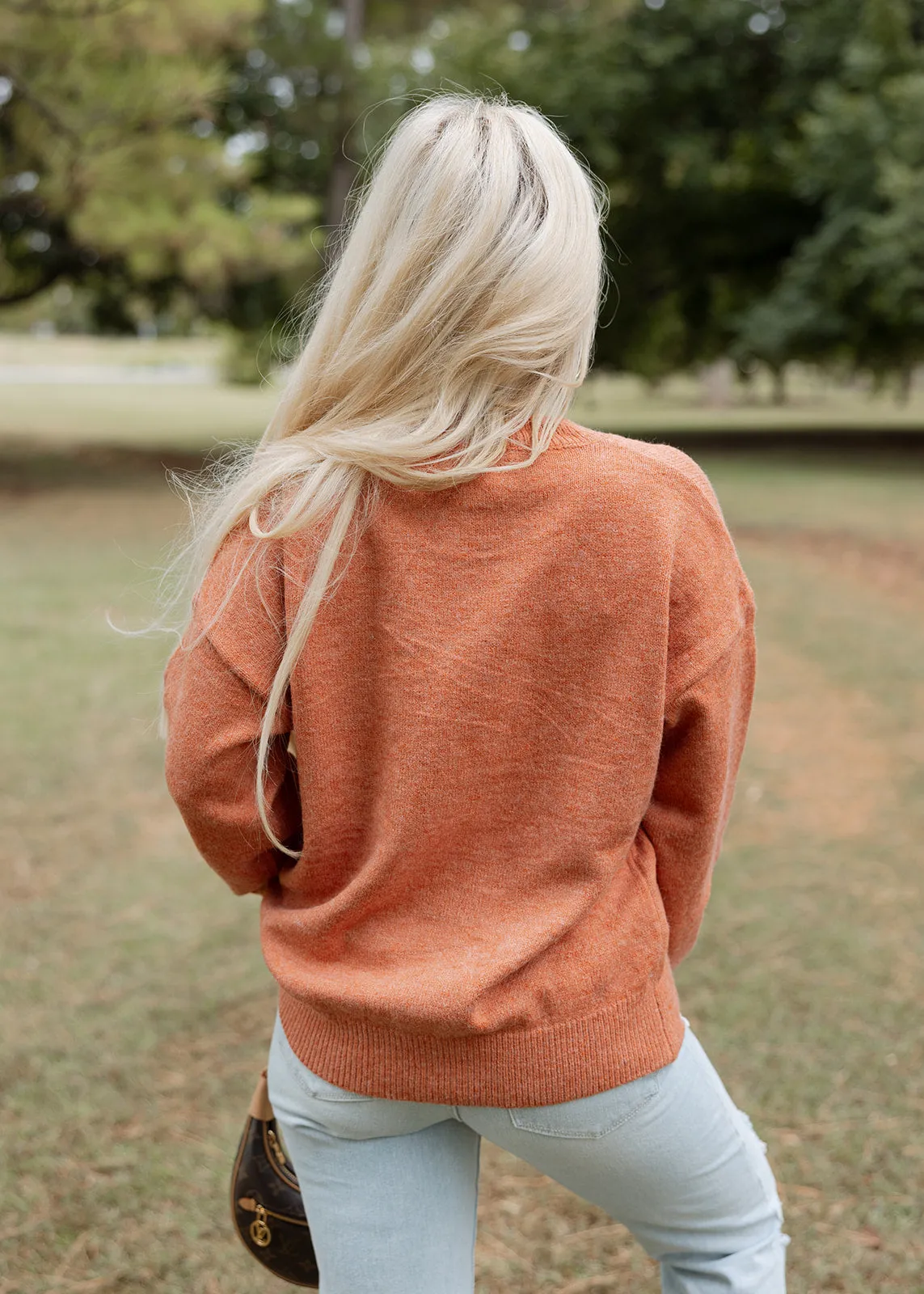 Embossed FALL Rust Sweater