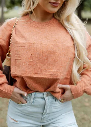 Embossed FALL Rust Sweater