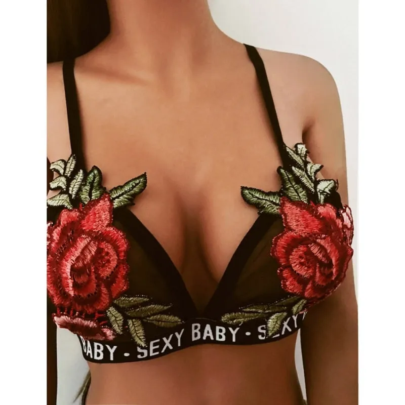 Embroidery Rose Print Crop Top