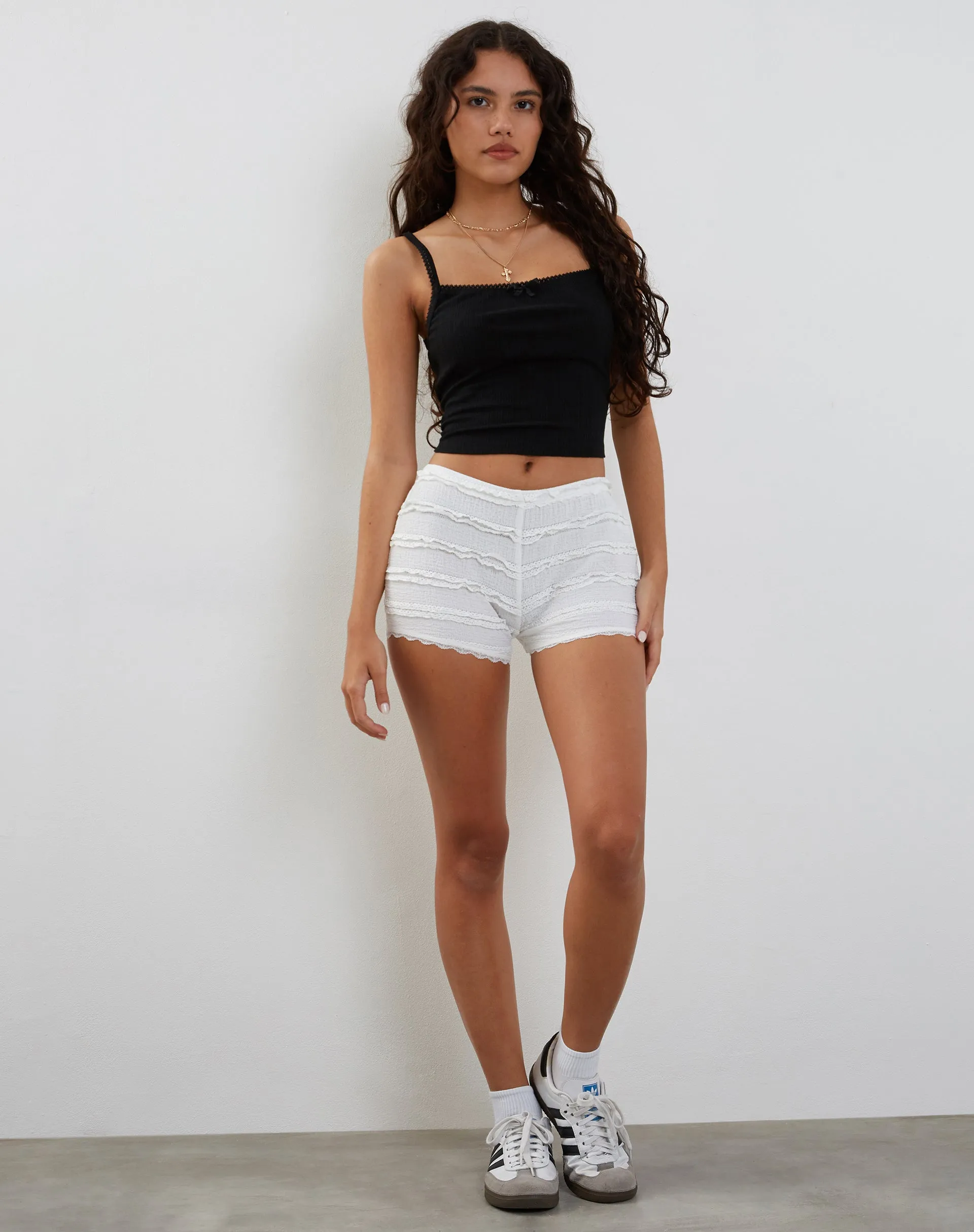 Ena Frilly Bloomer Micro Shorts in Ivory