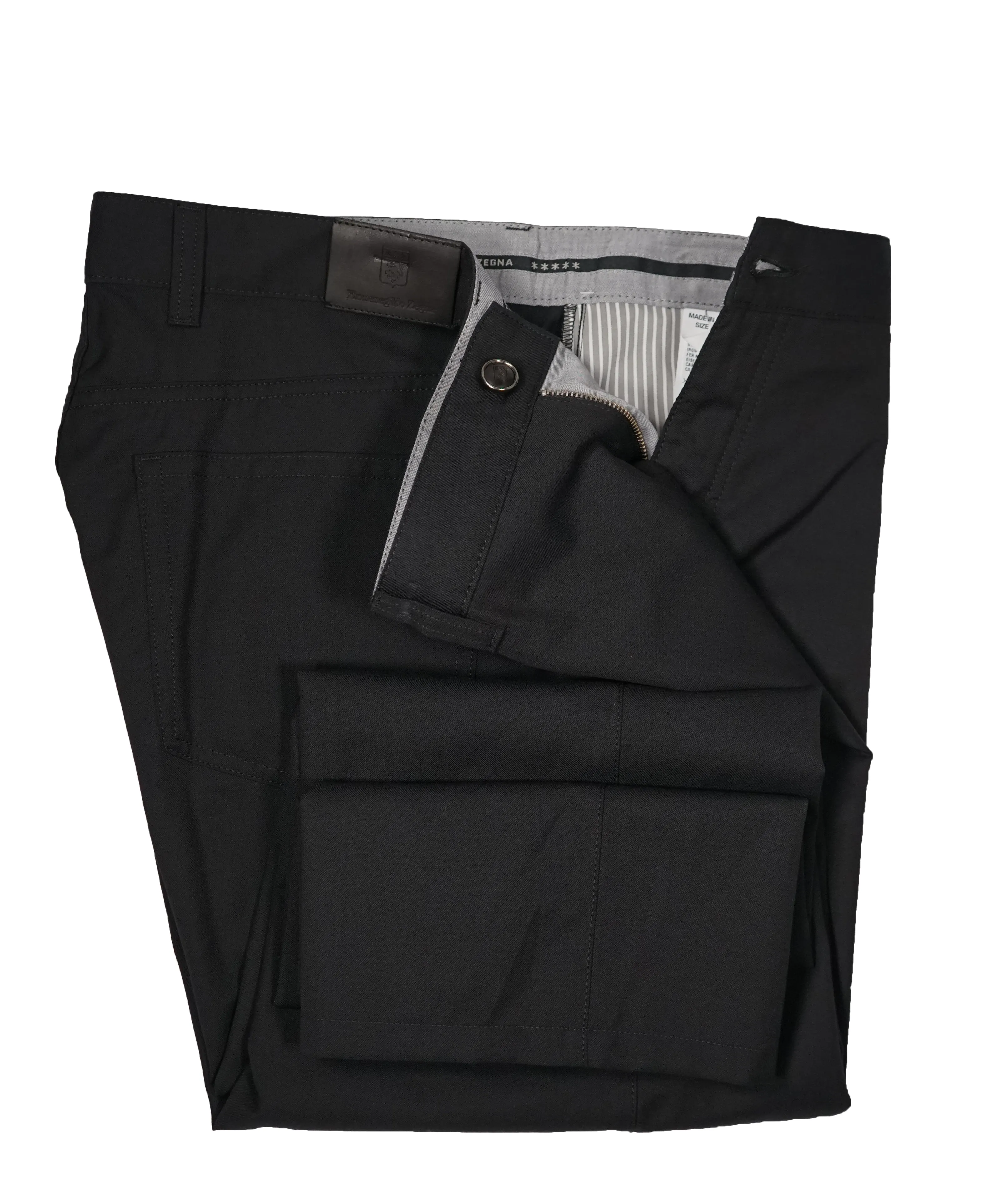 ERMENEGILDO ZEGNA - Black 5-Pocket Twill Weave Pants - 40W