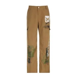 European and American Street Style Creative Graffiti Printing Retro Casual Pants Female Cross-Border New Arrival Low Waist Sexy Baggy Straight Trousers
