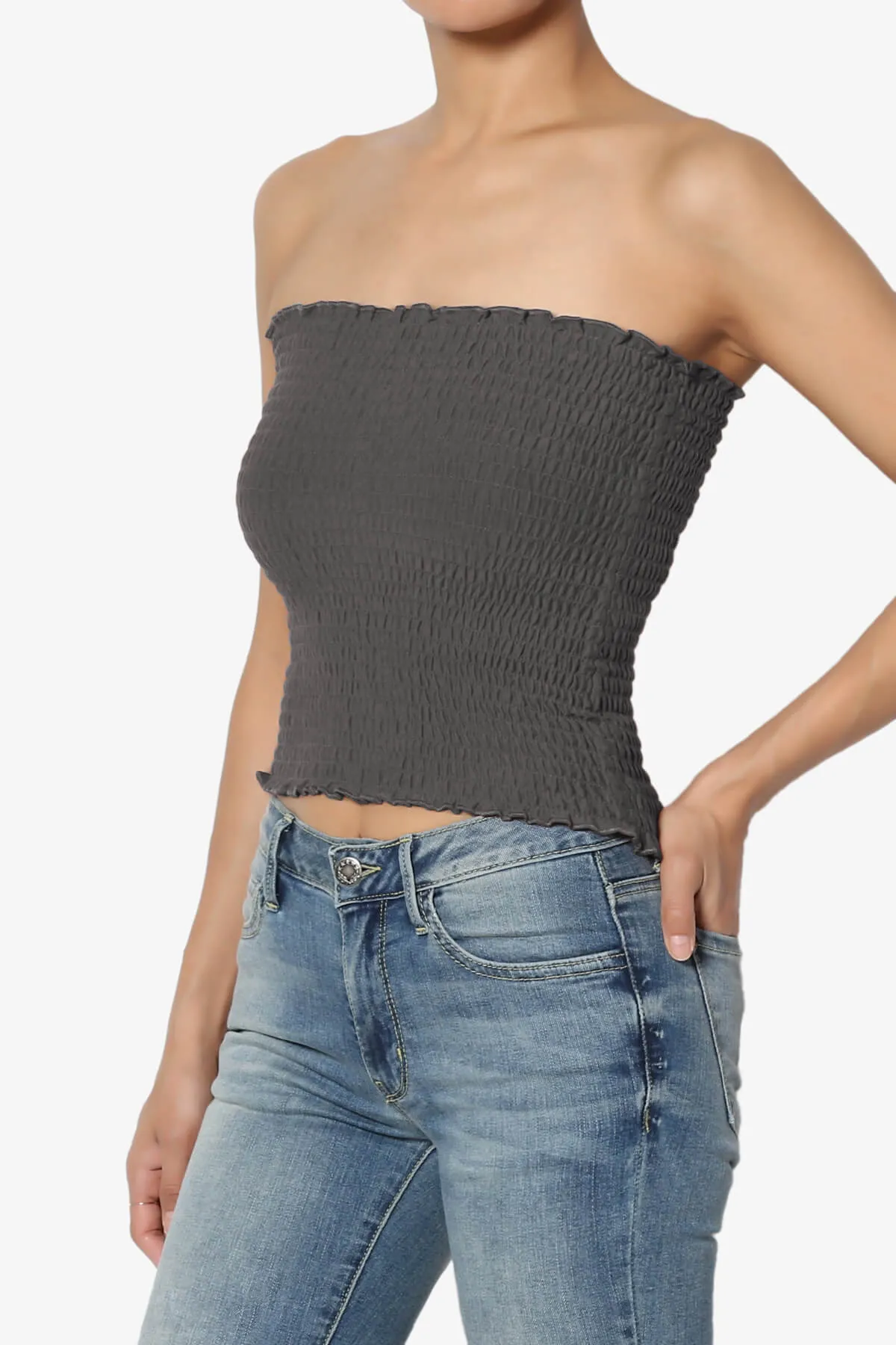 Faleece Smocked Crop Tube Top PLUS