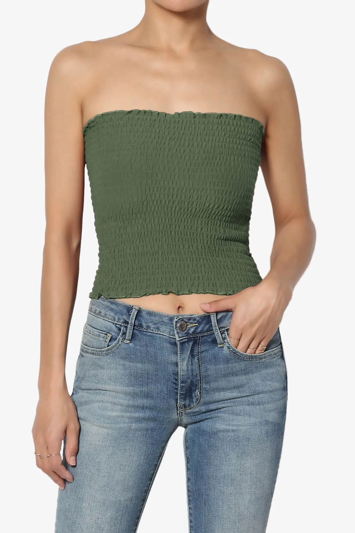 Faleece Smocked Crop Tube Top PLUS