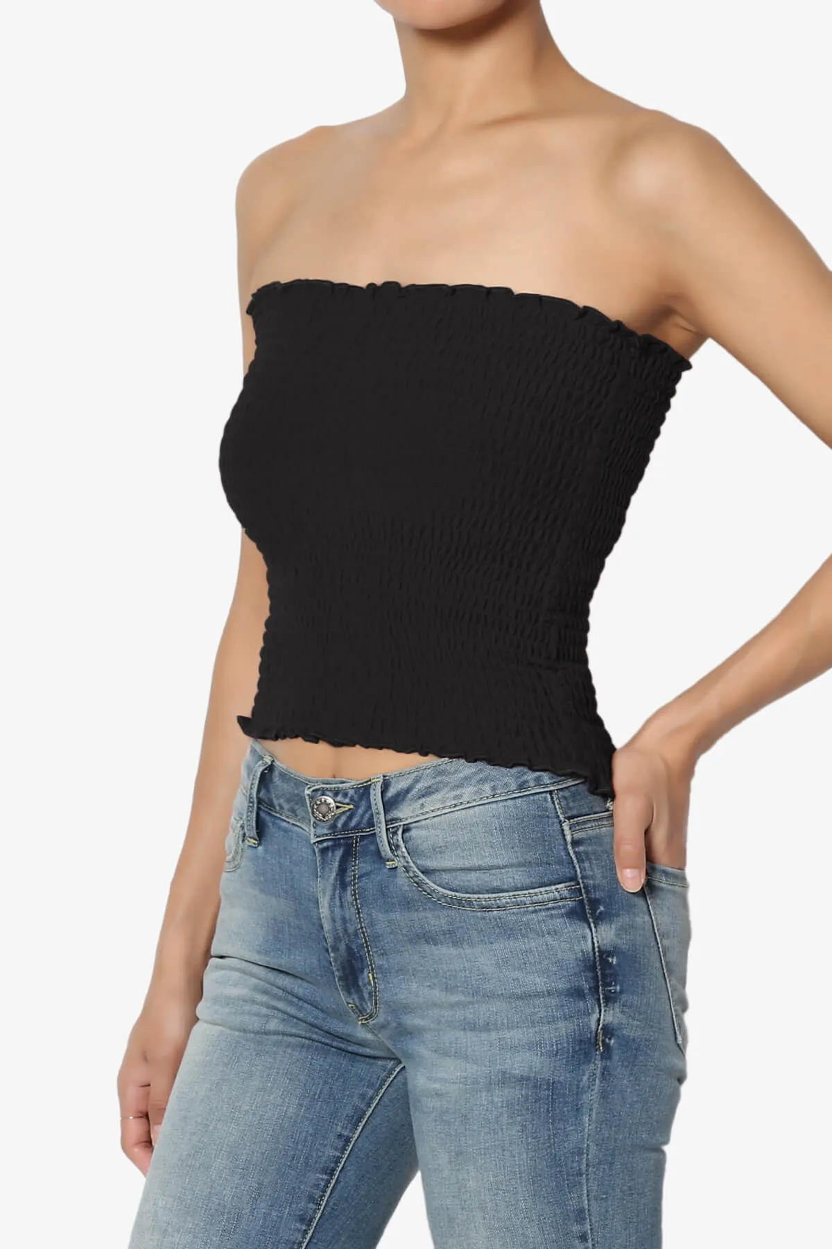 Faleece Smocked Crop Tube Top PLUS