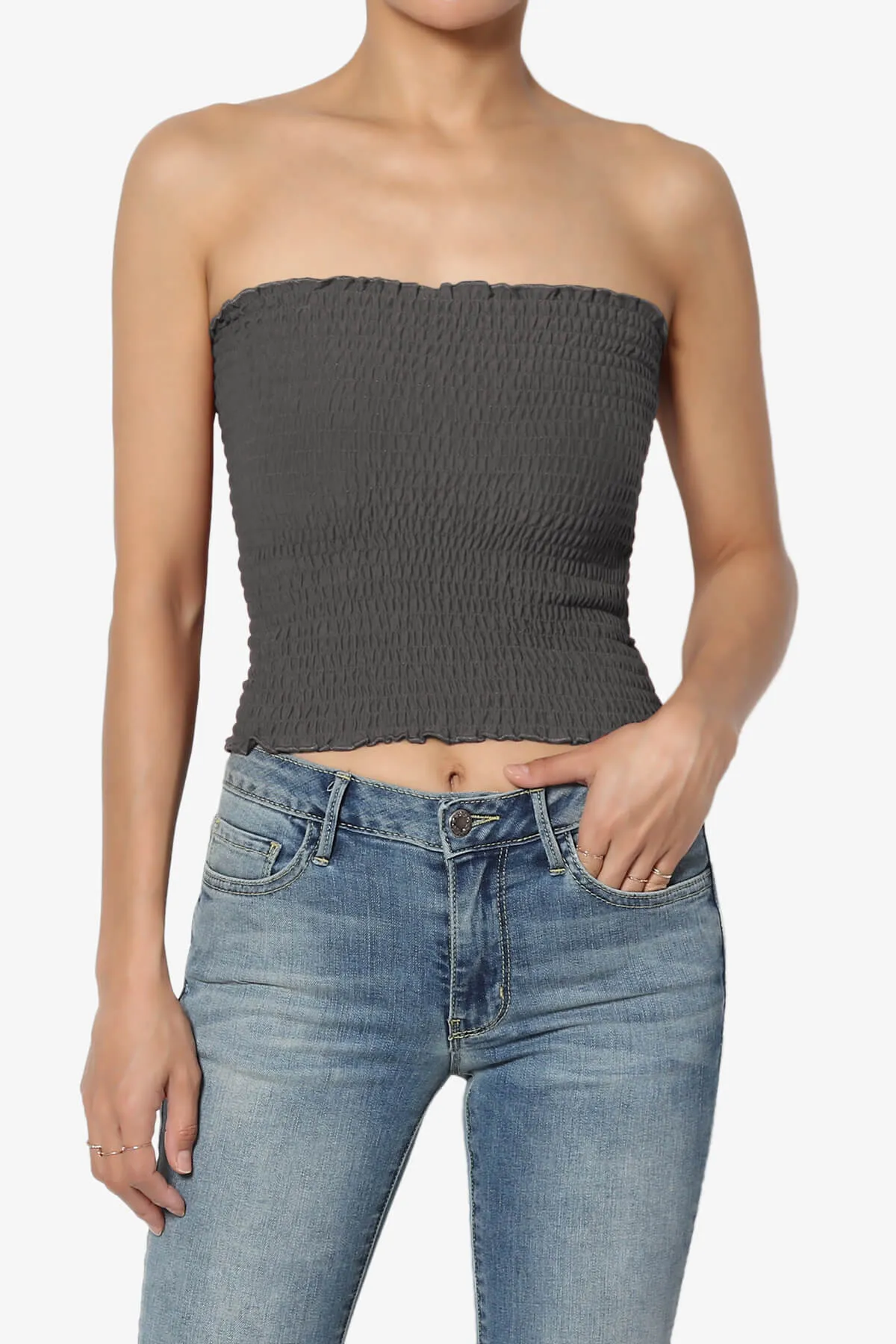 Faleece Smocked Crop Tube Top PLUS