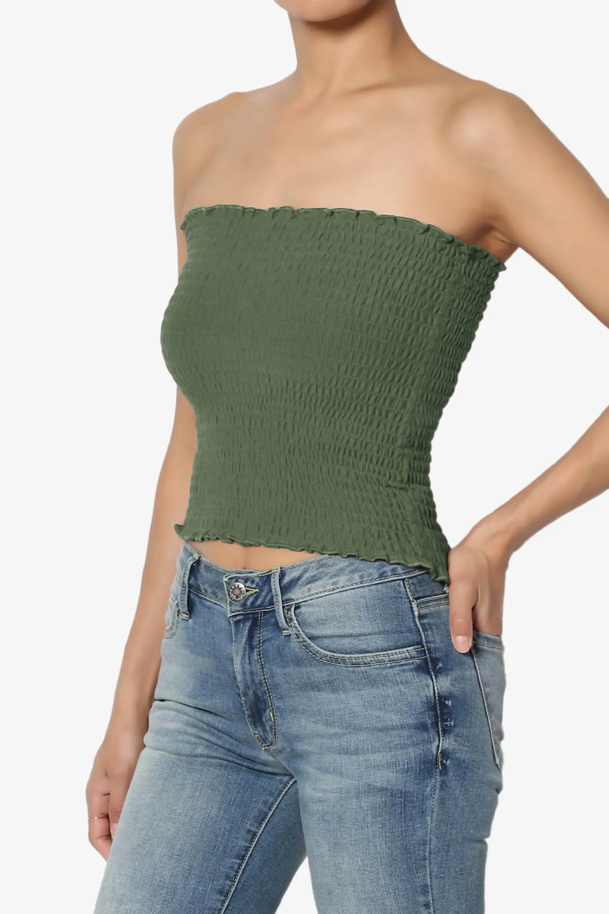 Faleece Smocked Crop Tube Top PLUS