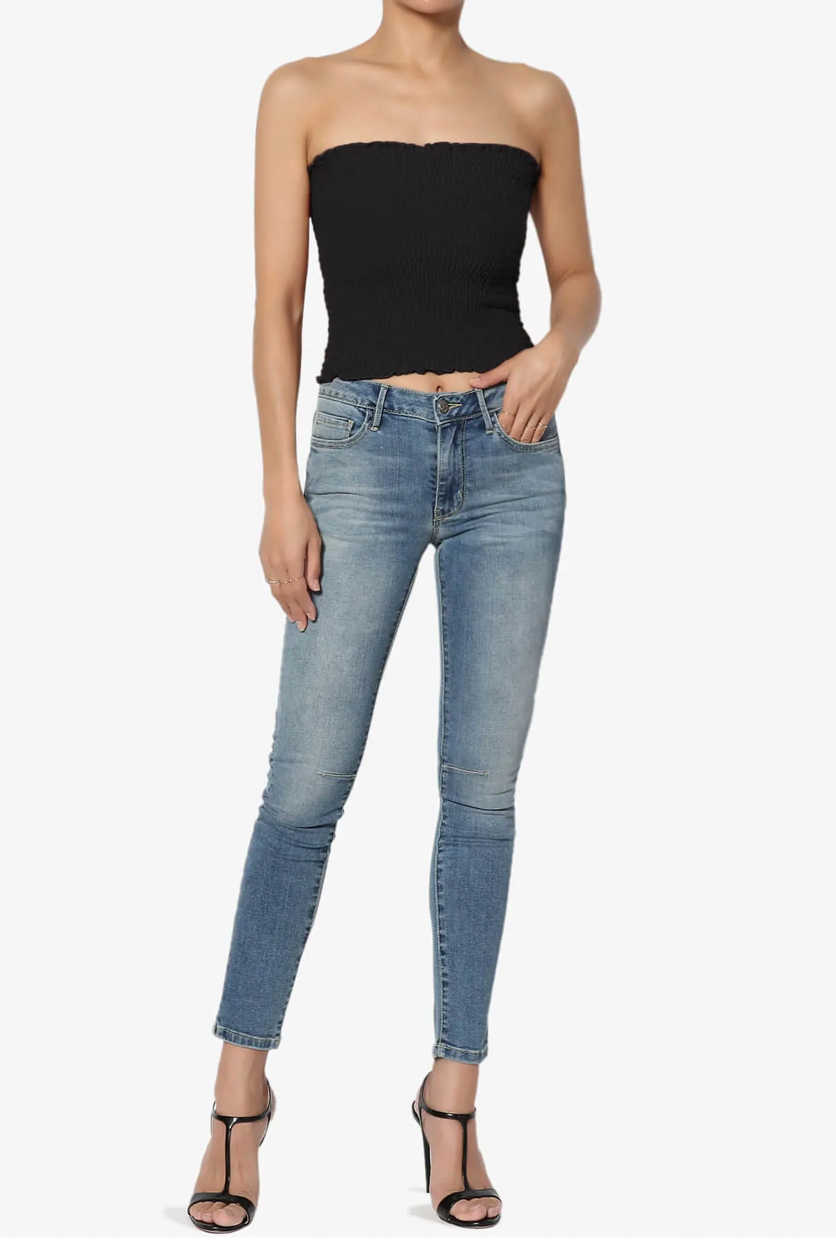 Faleece Smocked Crop Tube Top PLUS