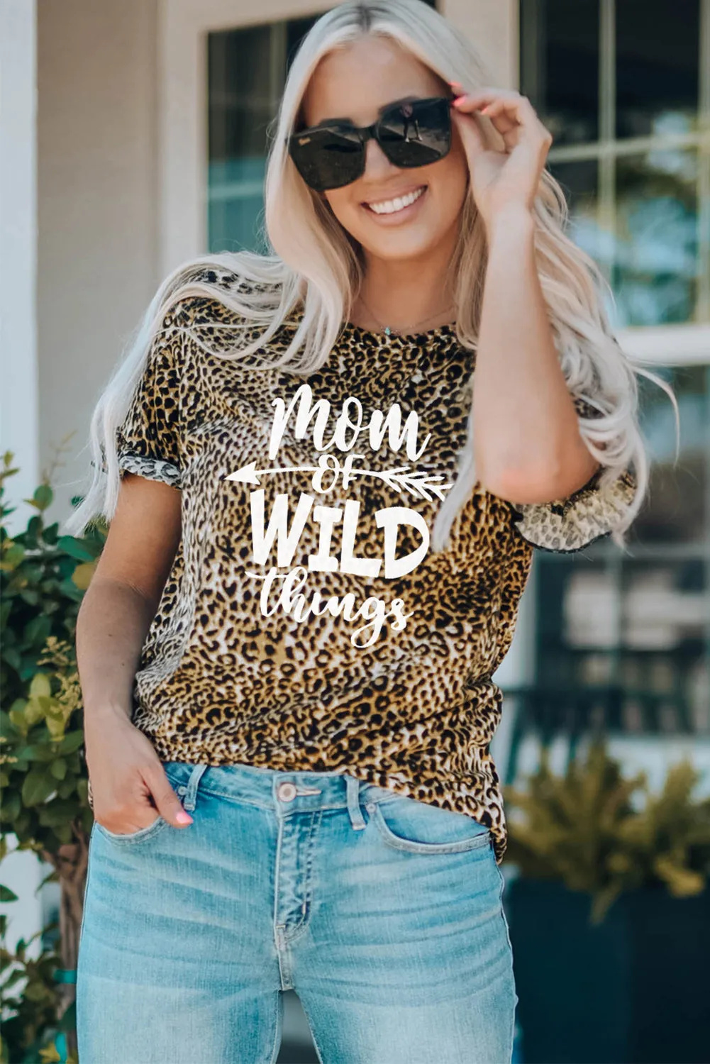 Family Matching Leopard Letter Print Ruffled Short Sleeve Top