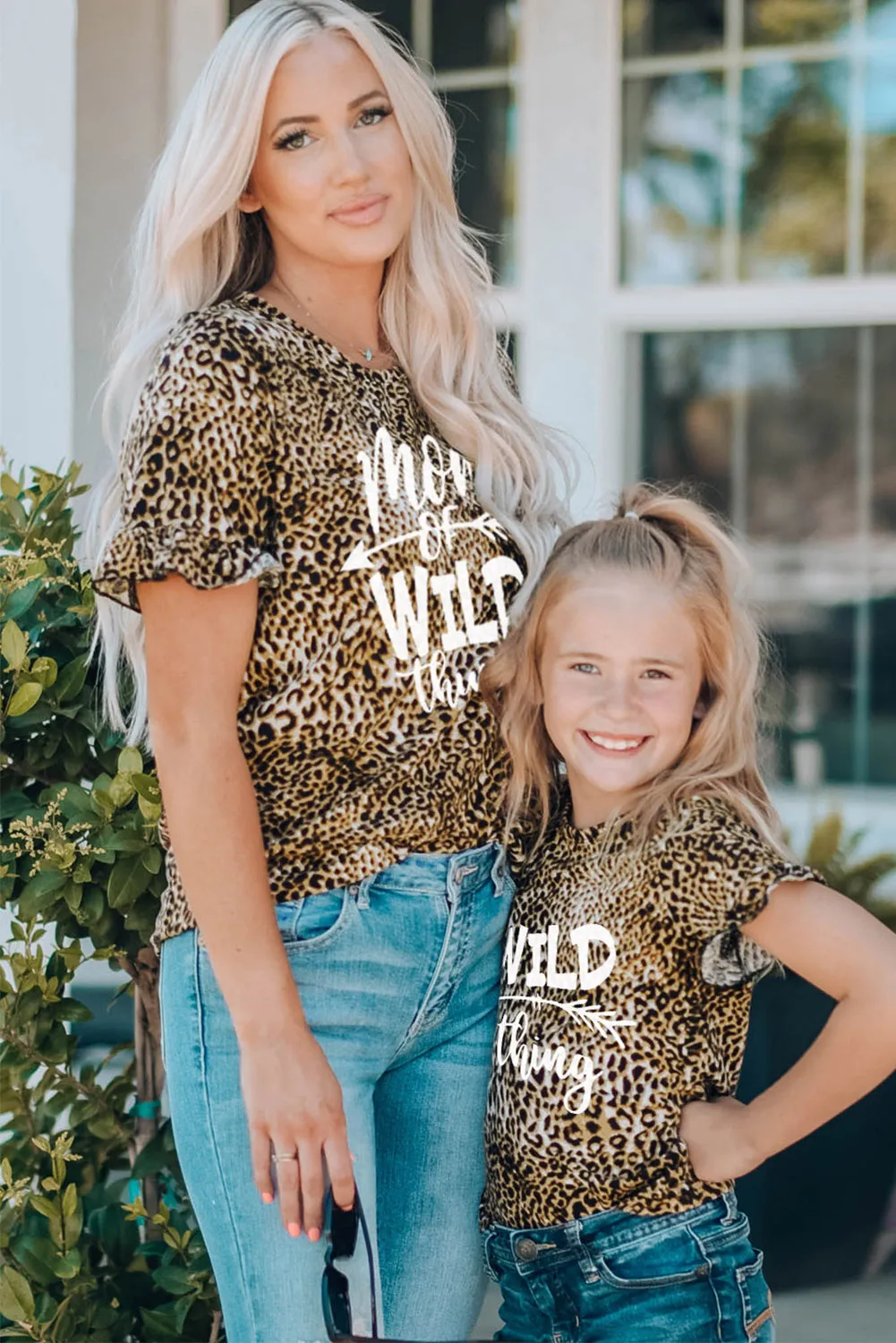Family Matching Leopard Letter Print Ruffled Short Sleeve Top