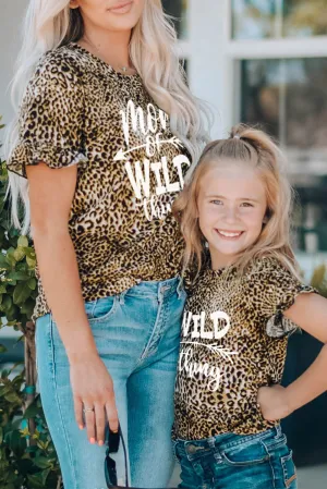 Family Matching Leopard Letter Print Ruffled Short Sleeve Top