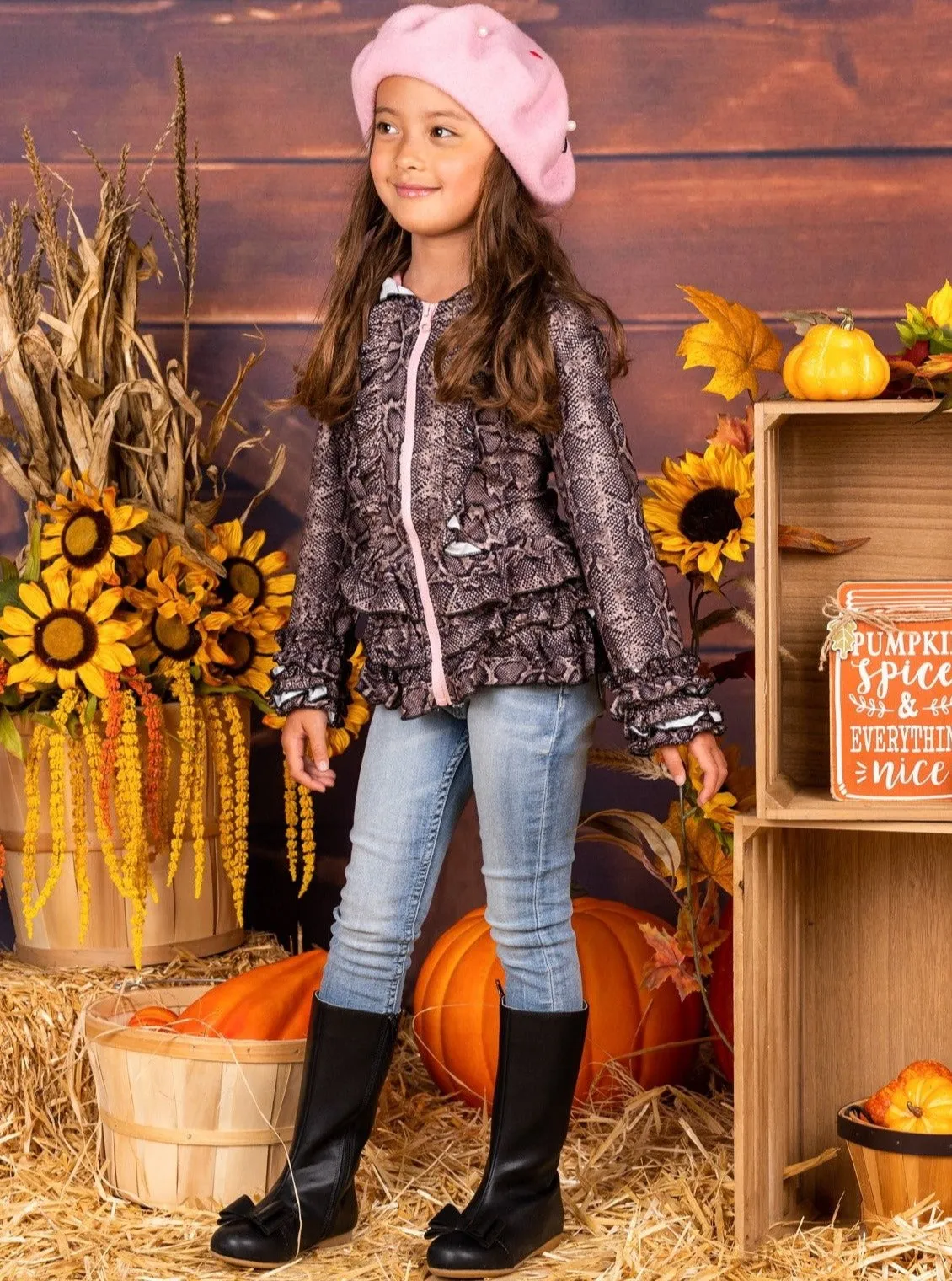 Fashion Snakement Tiered Ruffled Hoodie