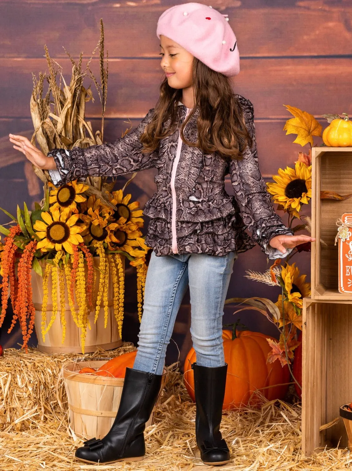 Fashion Snakement Tiered Ruffled Hoodie