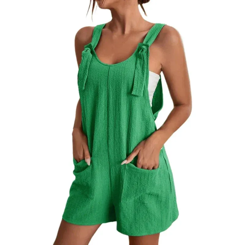 Fashion Women's Jumpsuit Strappy Sleeveless Casual Loose Solid With Pockets Short Overalls Office Ladies Streetwear