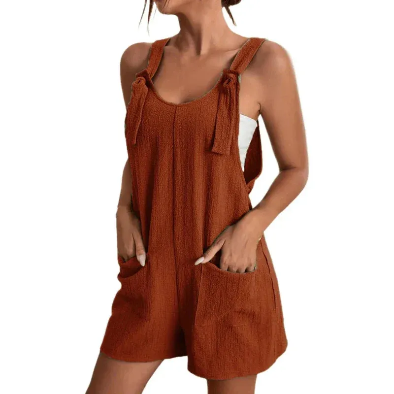 Fashion Women's Jumpsuit Strappy Sleeveless Casual Loose Solid With Pockets Short Overalls Office Ladies Streetwear