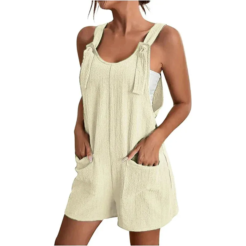 Fashion Women's Jumpsuit Strappy Sleeveless Casual Loose Solid With Pockets Short Overalls Office Ladies Streetwear