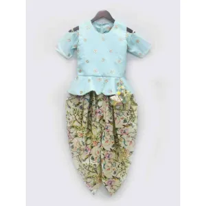 Fayon Kids Blue Peplum with Printed Dhoti (0-6 Months)