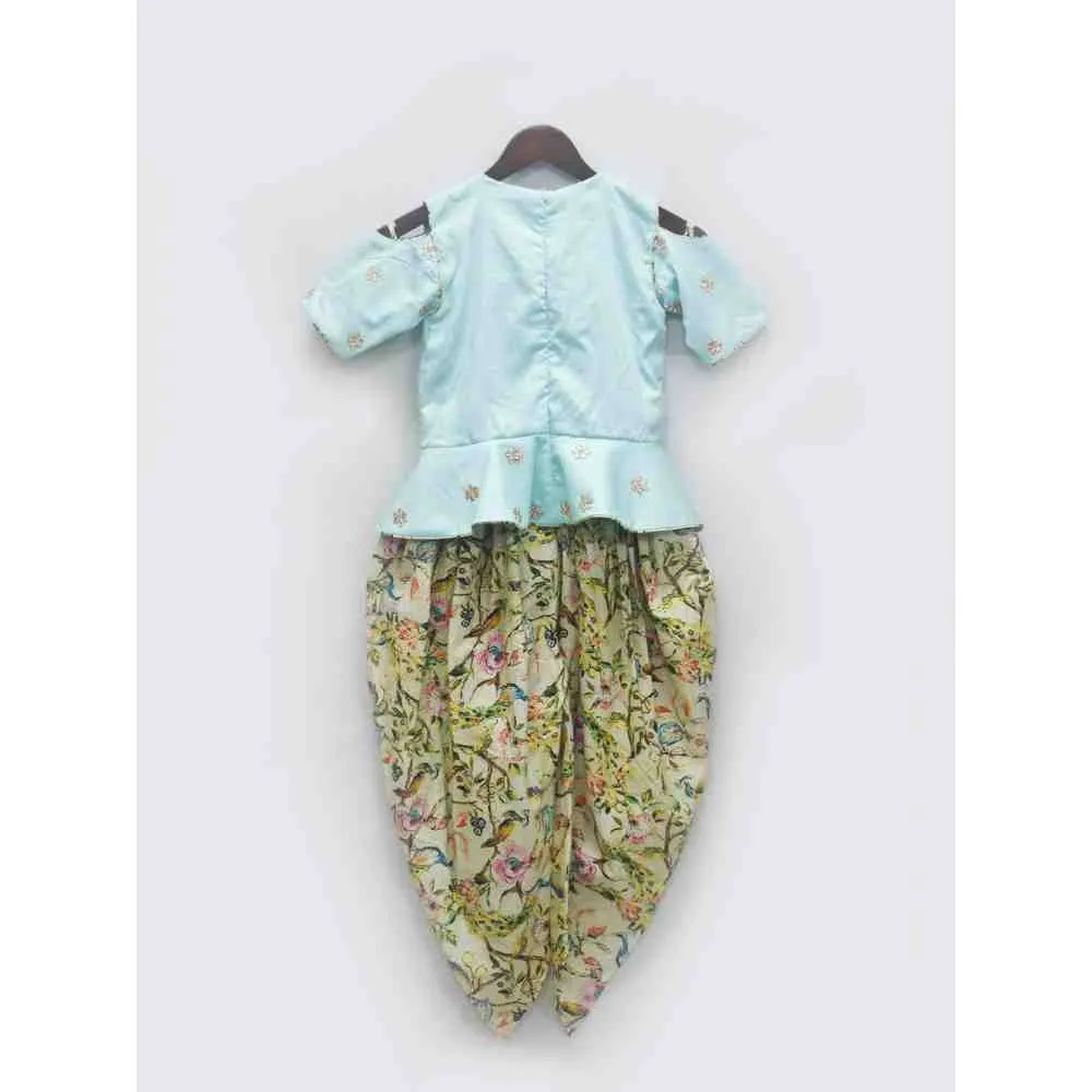 Fayon Kids Blue Peplum with Printed Dhoti (0-6 Months)