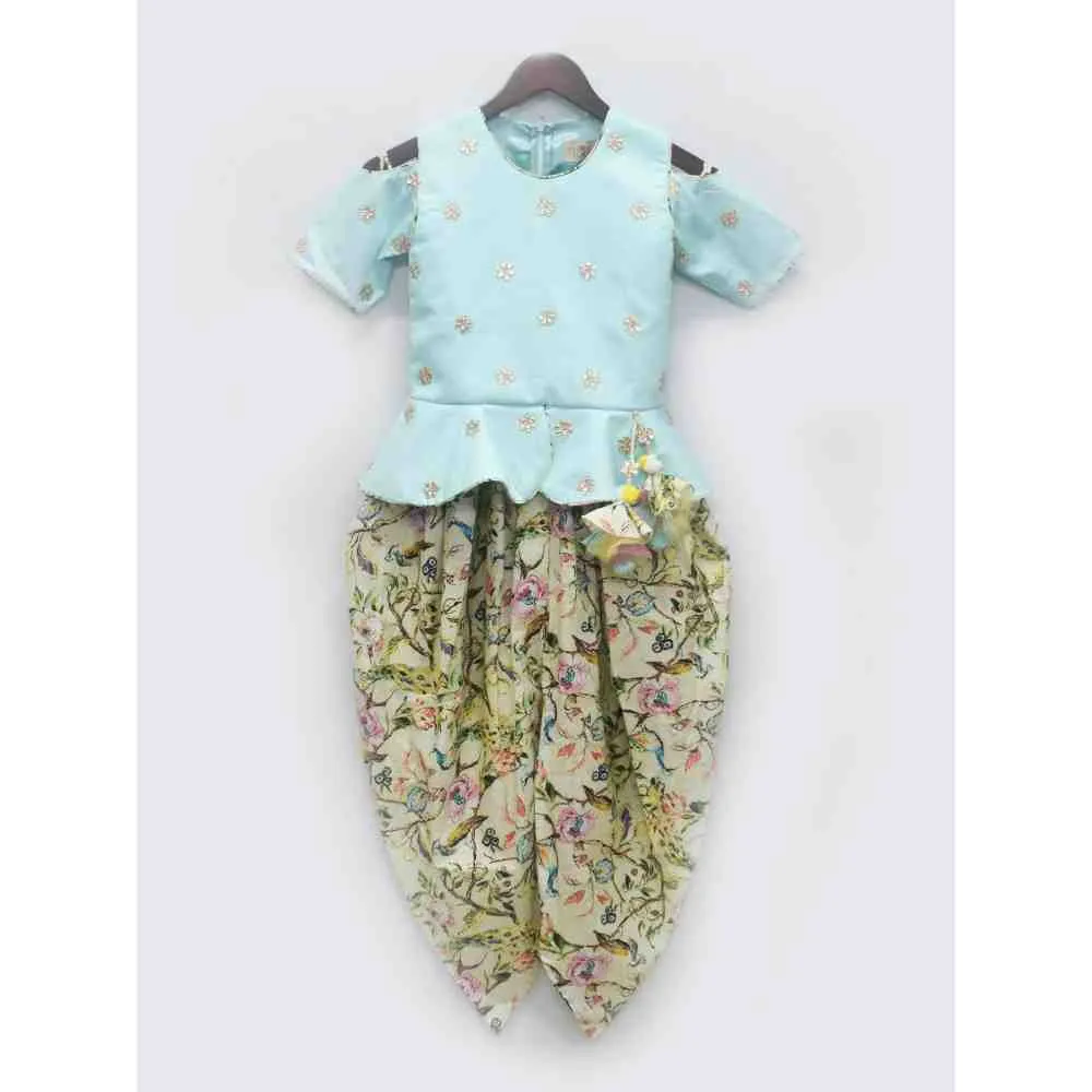 Fayon Kids Blue Peplum with Printed Dhoti (0-6 Months)