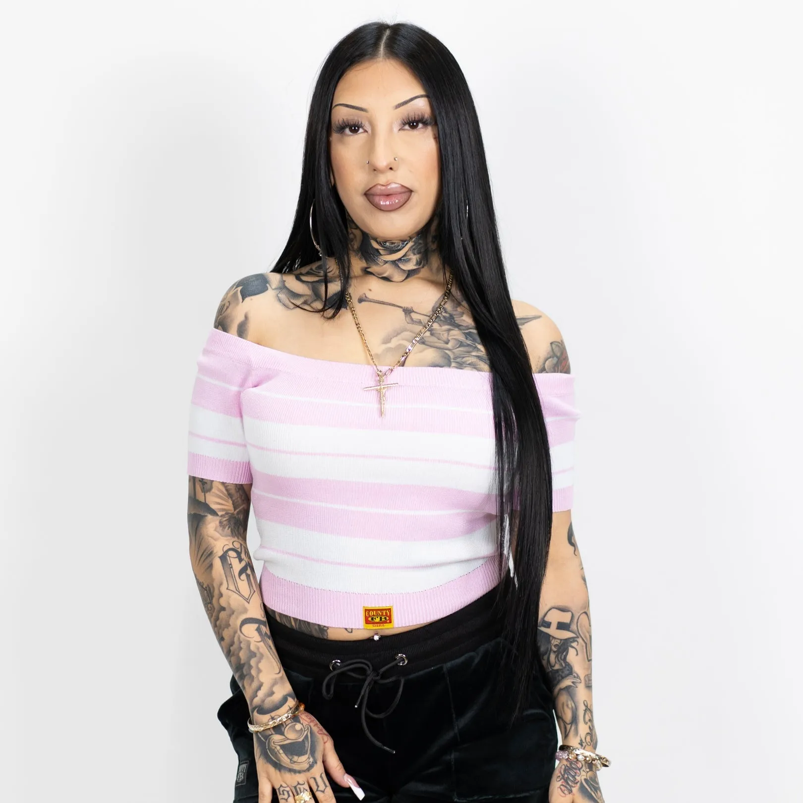 FB COUNTY CHARLIE BROWN "OFF THE SHOULDER" CROP TOP