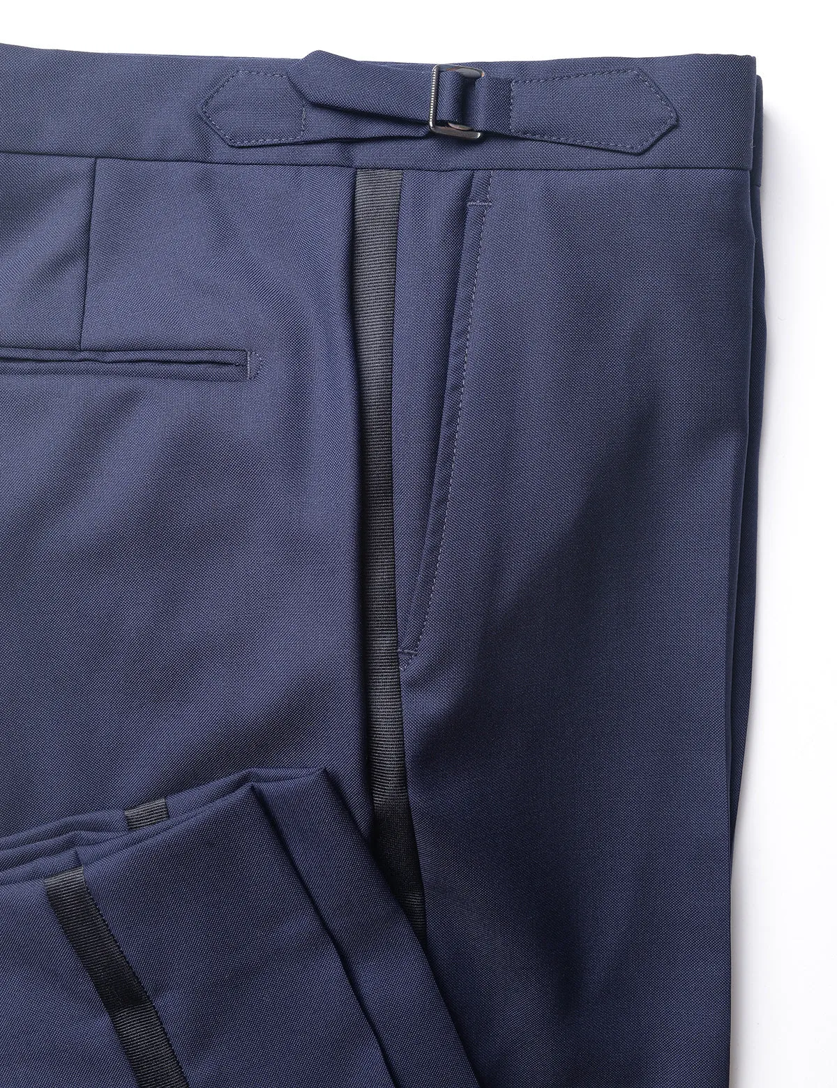 FINAL SALE: BKT50 Tuxedo Trouser in Super 110s - Navy with Grosgrain Stripe