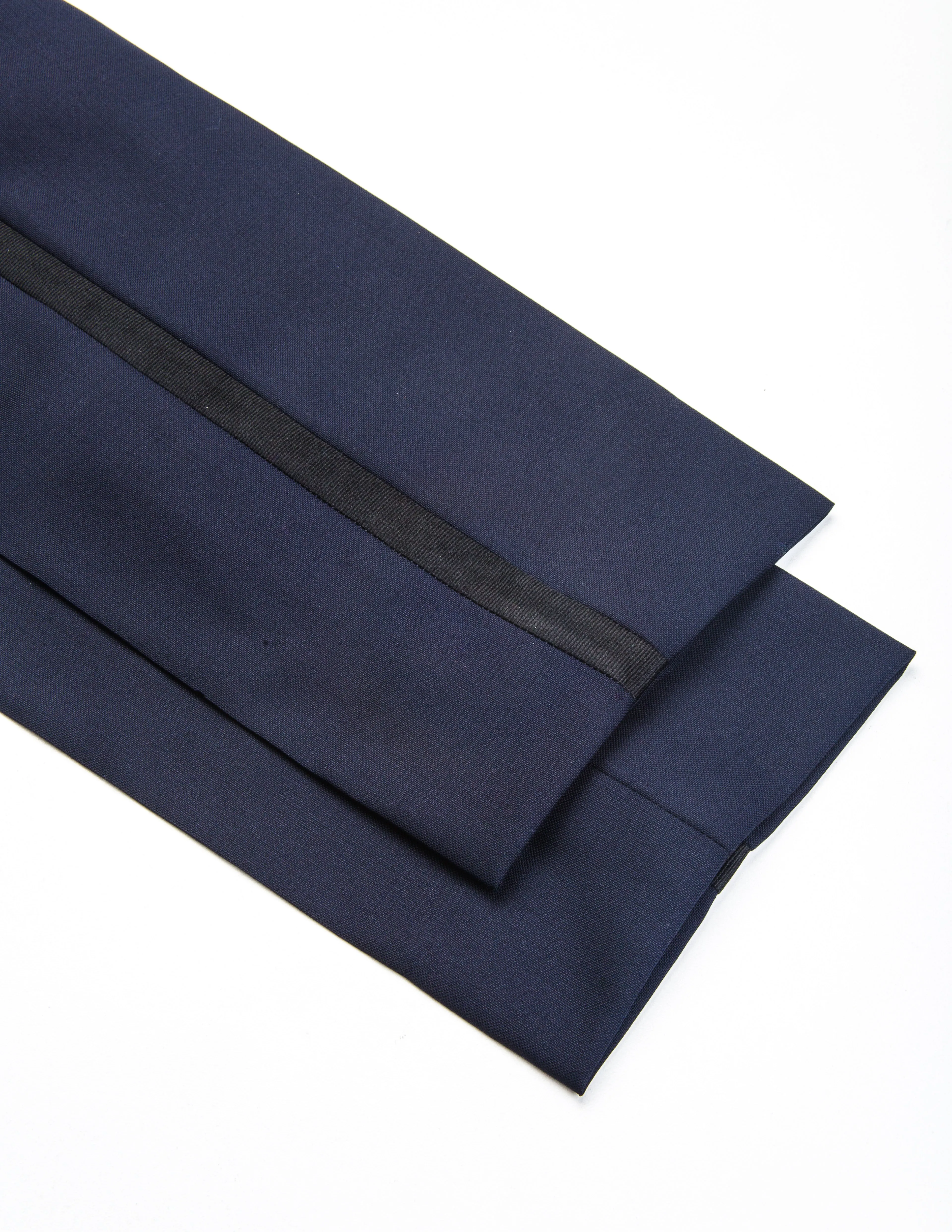 FINAL SALE: BKT50 Tuxedo Trouser in Super 110s - Navy with Grosgrain Stripe