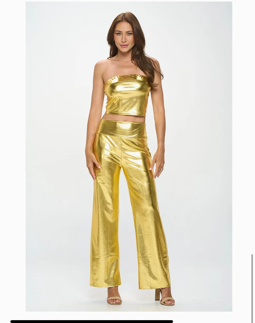 FINAL SALE: Liquid Metallic Tube Crop Top with Elastic Band