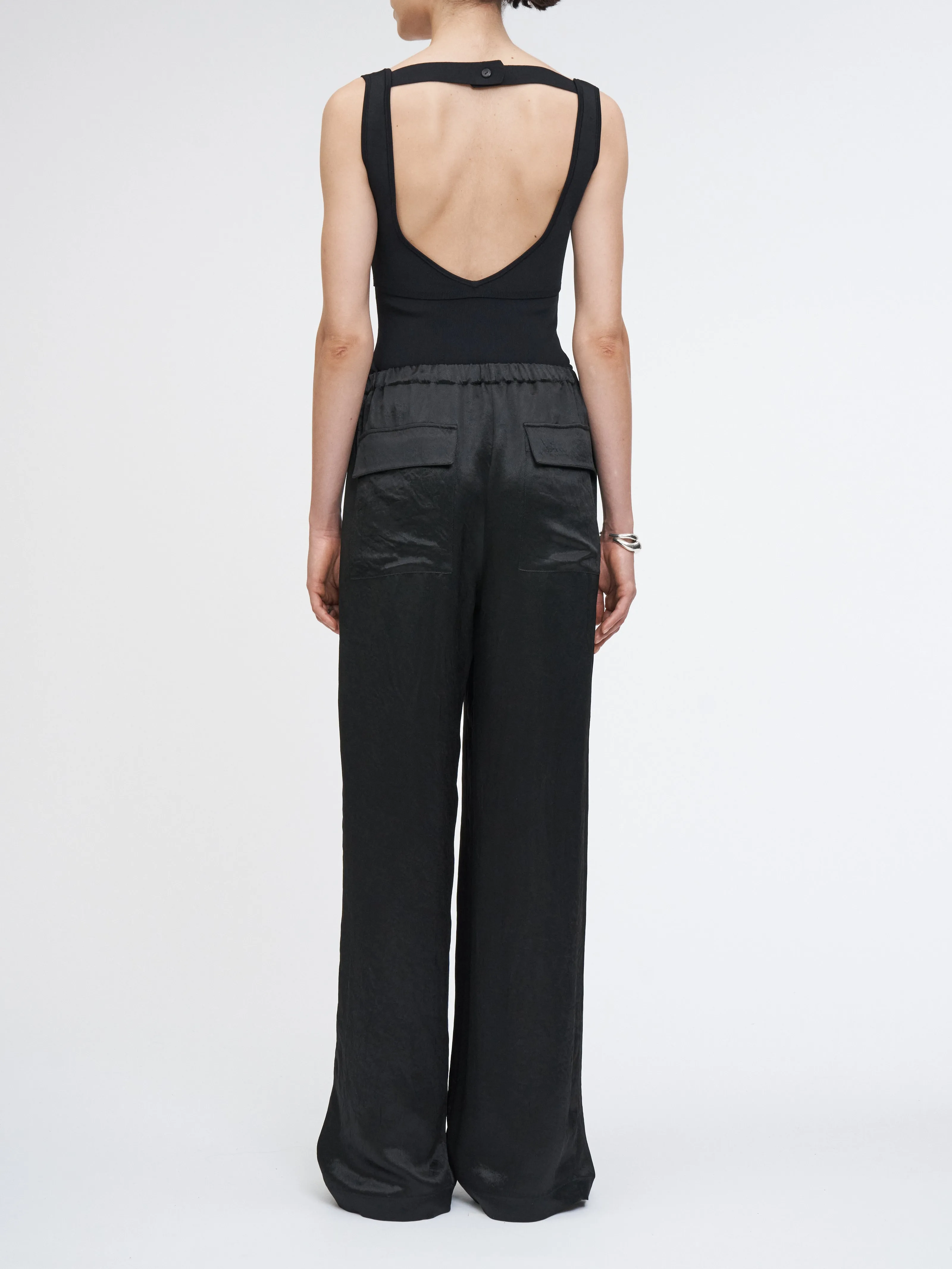 Flap Pocket Pleat Pant in Glossy Black