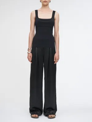 Flap Pocket Pleat Pant in Glossy Black