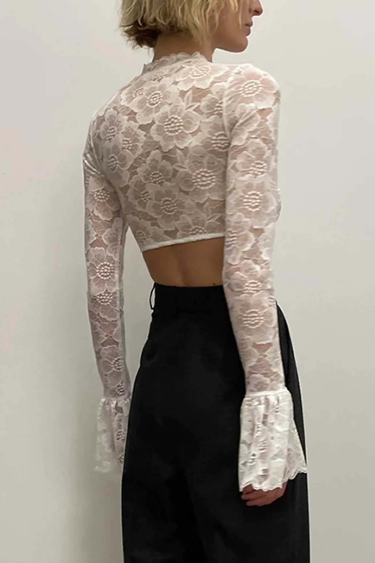 Flare Sleeve Crochet Crop Top