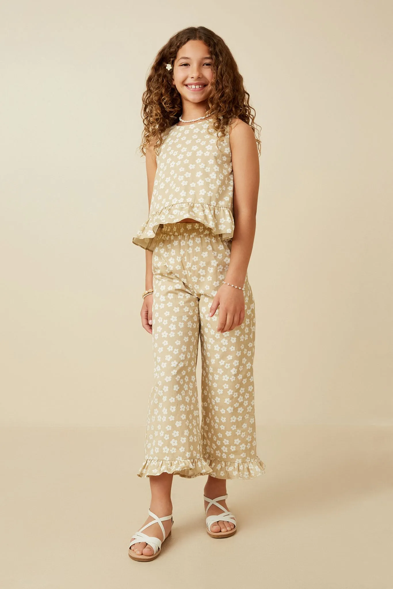 Floral Button Back Ruffled Hem Tank