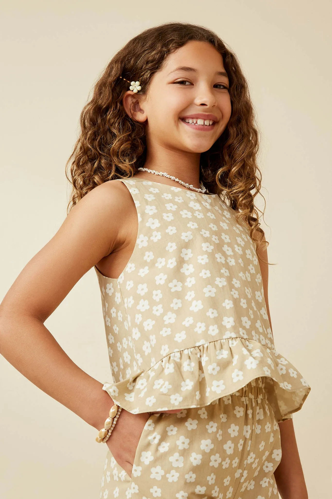 Floral Button Back Ruffled Hem Tank